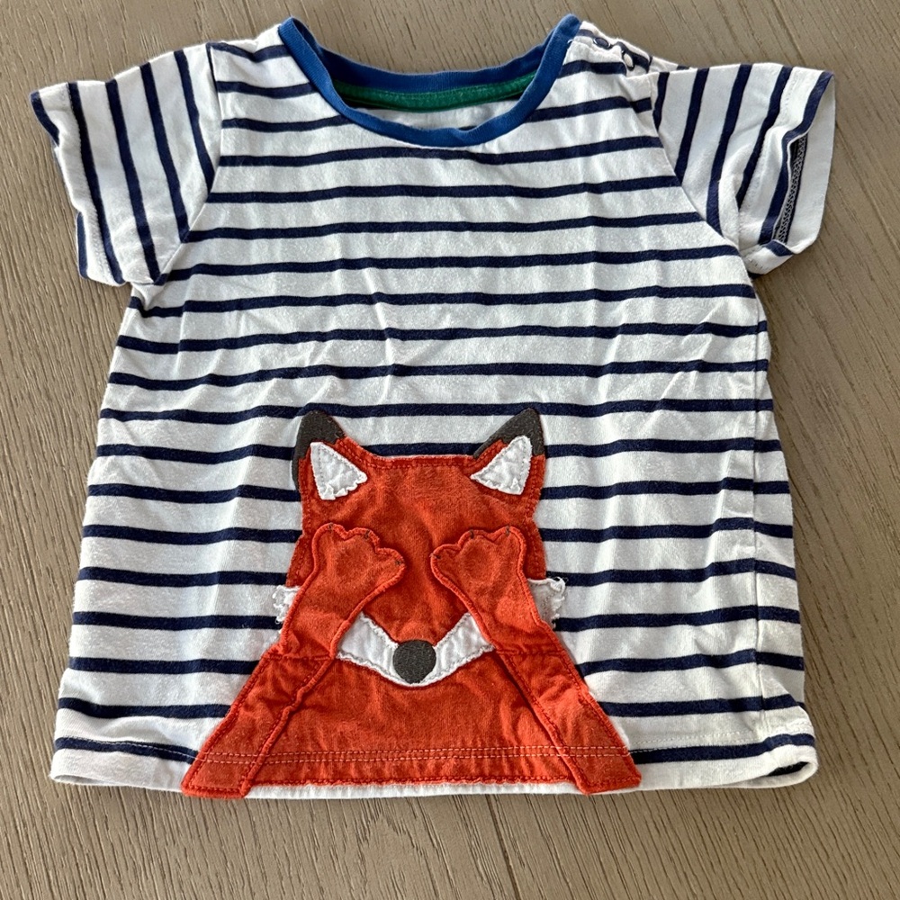 Baby Boden Blue Peek a Boo Fox Appliqué Tshirt